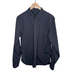 AllSaints Mens Riviera Long Sleeve Black Cotton Button-Up Shirt Large